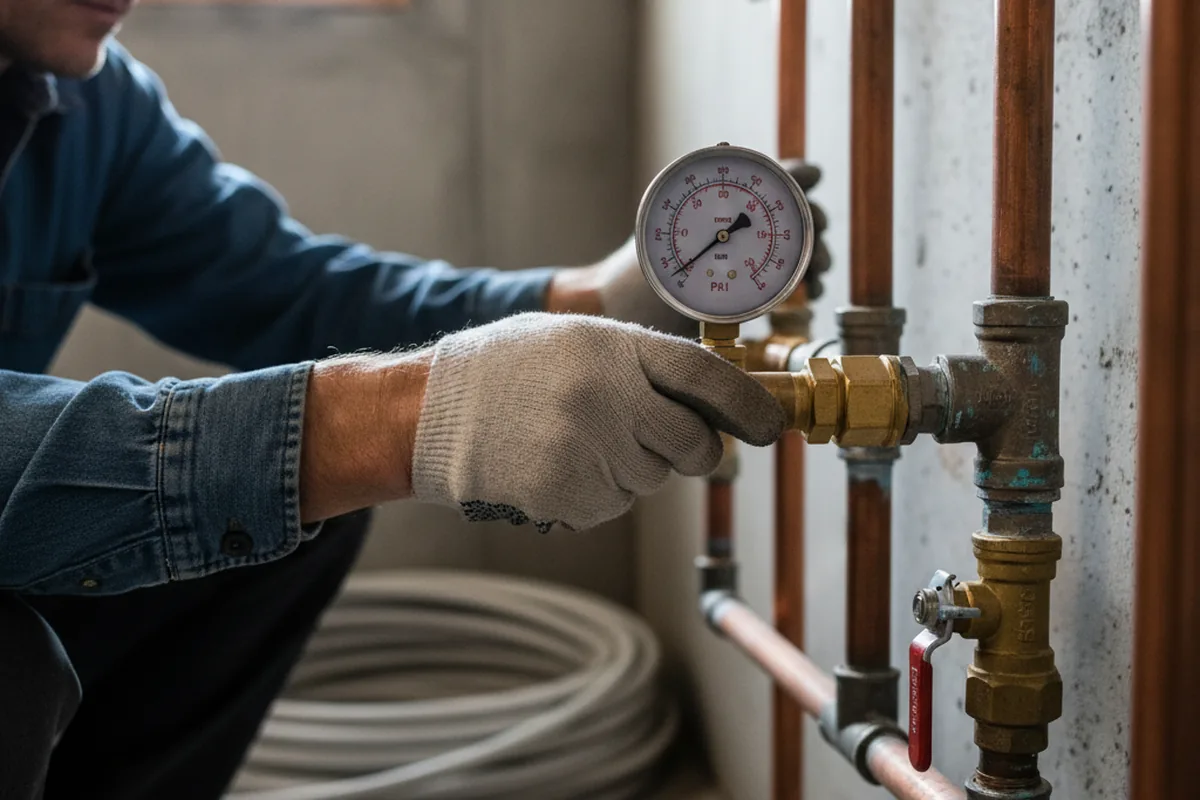 Pressure testing a repaired line during Water Line Repair in Denton