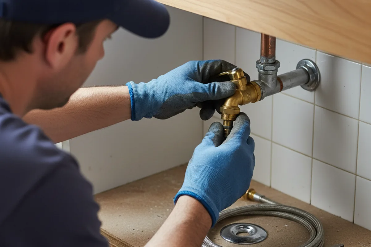Shutoff valve and fitting work during Burst Pipe Repair in Denton